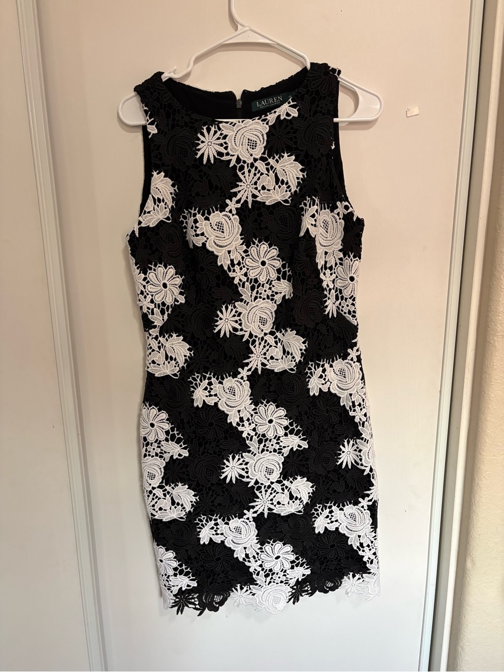 Lauren RL Women's Black White 100% Polyester Lace Sheath Dress Size 10